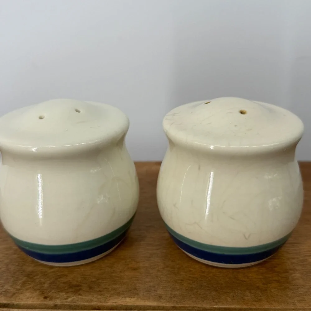 Pfaltzgraff Northwinds‎ Salt Pepper Shakers VTG 90s Blue Green Farmhouse Cottage
